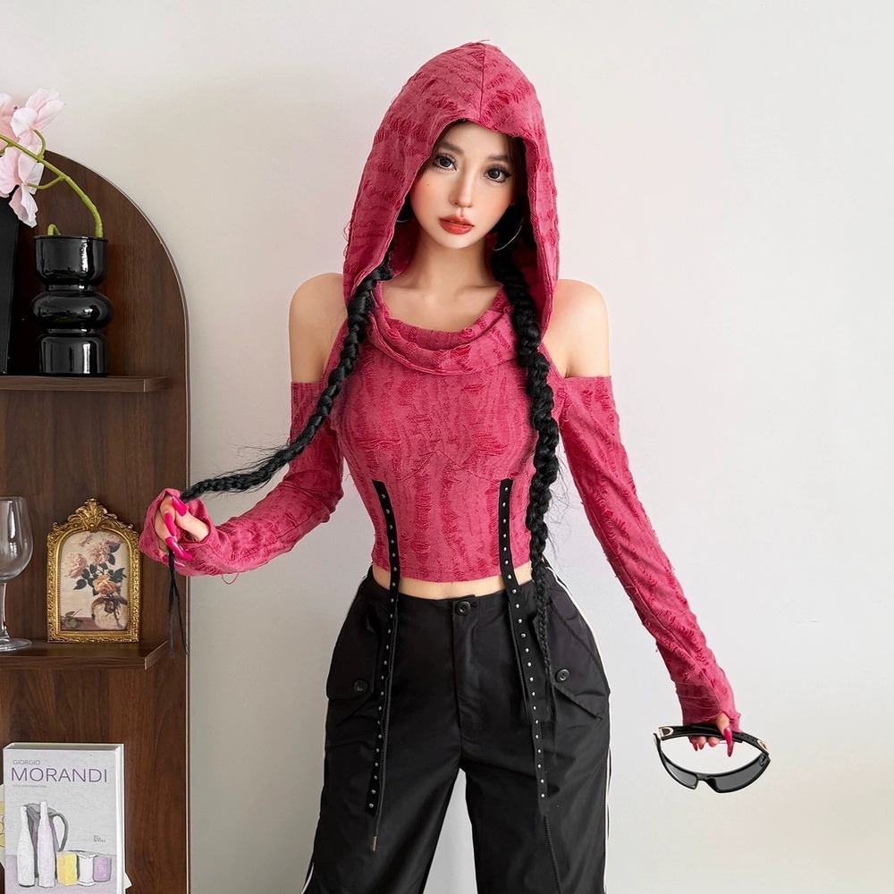ZARA Summer Street Style Solid Color Sexy Long Sleeve Off Shoulder Crop Top
